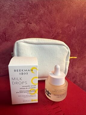 Beekman 1802 Milk Drops Ceramide Serum with Cream Pouch and Yellow Accent